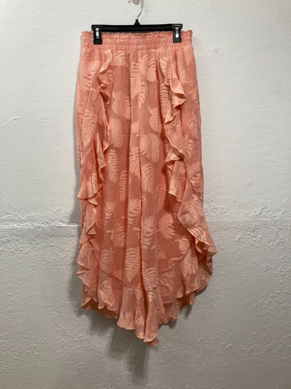 SURF GYPSY Pants Side Slits Resort Beach Cascading Hem Smocked Waistband Peach L